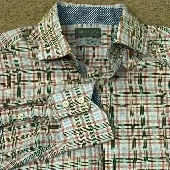 Thomas Dean Men’s Medium Button Down Flip Cuff Long Sleeve Plaid Shirt - Picture 7 of 7